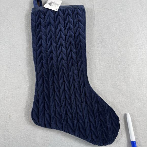 Hobby Lobby Navy Quilted Christmas Stockings 20” Set of 2 Plush Textured NWT - Picture 5 of 8